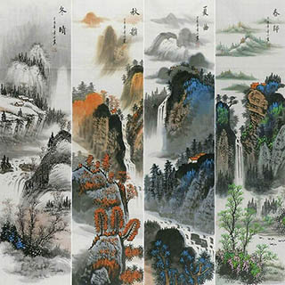 Chinese Four Screens of Landscapes Painting,35cm x 136cm,yf11224002-x
