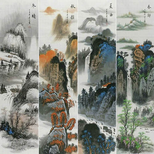 Four Screens of Landscapes,35cm x 136cm(14〃 x 53〃),yf11224002-z