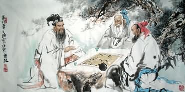 Chinese Gao Shi Play Chess Tea Song Painting,69cm x 138cm,3447021-x