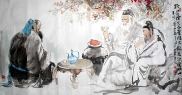 Chinese Gao Shi Play Chess Tea Song Painting,69cm x 138cm,3447024-x