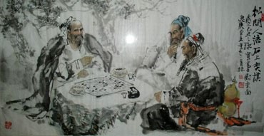 Chinese Gao Shi Play Chess Tea Song Painting,69cm x 138cm,3447092-x