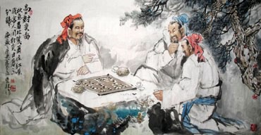 Chinese Gao Shi Play Chess Tea Song Painting,69cm x 138cm,3447097-x