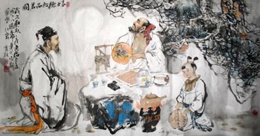 Chinese Gao Shi Play Chess Tea Song Painting,69cm x 138cm,3447099-x