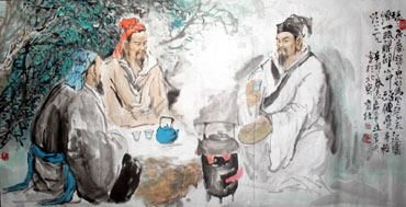 Chinese Gao Shi Play Chess Tea Song Painting,69cm x 138cm,3447101-x