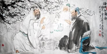 Chinese Gao Shi Play Chess Tea Song Painting,69cm x 138cm,3447102-x