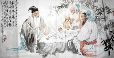 Chinese Gao Shi Play Chess Tea Song Painting,69cm x 138cm,3447103-x