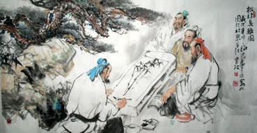 Chinese Gao Shi Play Chess Tea Song Painting,69cm x 138cm,3447113-x
