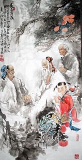 Chinese Gao Shi Play Chess Tea Song Painting,69cm x 138cm,3447114-x