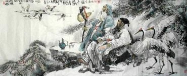 Chinese Gao Shi Play Chess Tea Song Painting,96cm x 240cm,3447118-x