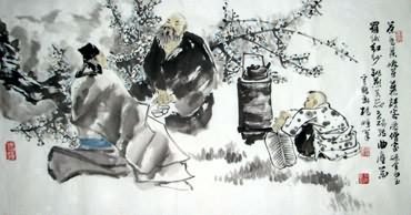 Chinese Gao Shi Play Chess Tea Song Painting,50cm x 100cm,3518114-x