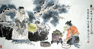 Chinese Gao Shi Play Chess Tea Song Painting,50cm x 100cm,3518115-x