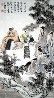 Chinese Gao Shi Play Chess Tea Song Painting,50cm x 100cm,3518116-x