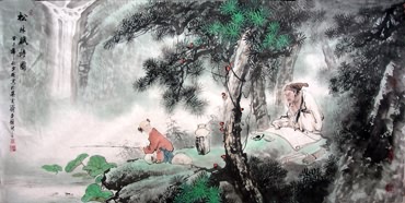 Chinese Gao Shi Play Chess Tea Song Painting,69cm x 138cm,3542005-x