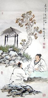 Chinese Gao Shi Play Chess Tea Song Painting,50cm x 100cm,3708005-x