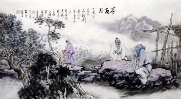 Chinese Gao Shi Play Chess Tea Song Painting,50cm x 100cm,3711016-x