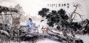 Chinese Gao Shi Play Chess Tea Song Painting,50cm x 100cm,3711020-x