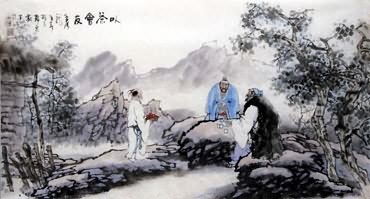 Chinese Gao Shi Play Chess Tea Song Painting,50cm x 100cm,3711035-x