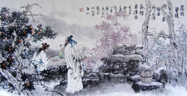 Chinese Gao Shi Play Chess Tea Song Painting,50cm x 100cm,3711037-x