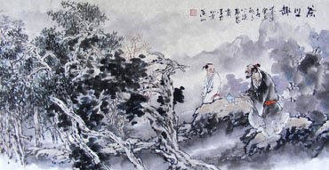 Chinese Gao Shi Play Chess Tea Song Painting,50cm x 100cm,3711054-x