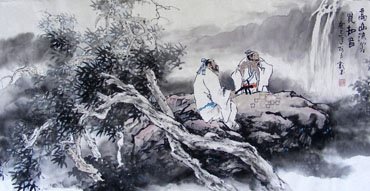 Chinese Gao Shi Play Chess Tea Song Painting,50cm x 100cm,3711056-x