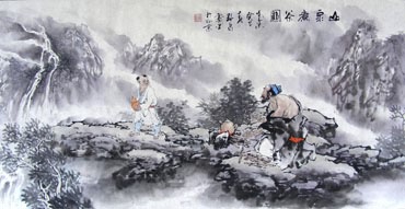 Chinese Gao Shi Play Chess Tea Song Painting,50cm x 100cm,3711062-x