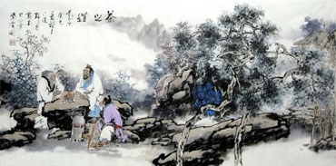 Chinese Gao Shi Play Chess Tea Song Painting,50cm x 100cm,3711063-x