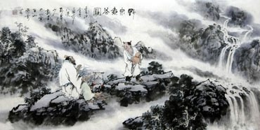 Chinese Gao Shi Play Chess Tea Song Painting,50cm x 100cm,3711065-x