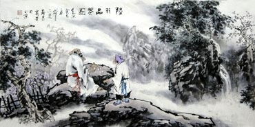 Chinese Gao Shi Play Chess Tea Song Painting,50cm x 100cm,3711067-x