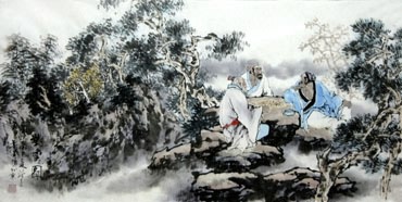 Chinese Gao Shi Play Chess Tea Song Painting,50cm x 100cm,3711069-x
