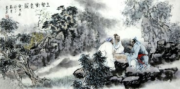 Chinese Gao Shi Play Chess Tea Song Painting,50cm x 100cm,3711070-x