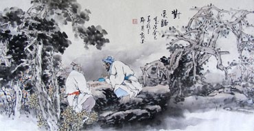 Chinese Gao Shi Play Chess Tea Song Painting,50cm x 100cm,3711073-x