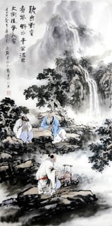 Chinese Gao Shi Play Chess Tea Song Painting,50cm x 100cm,3711081-x