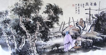 Chinese Gao Shi Play Chess Tea Song Painting,50cm x 100cm,3711084-x