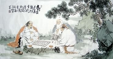Chinese Gao Shi Play Chess Tea Song Painting,50cm x 100cm,3725007-x