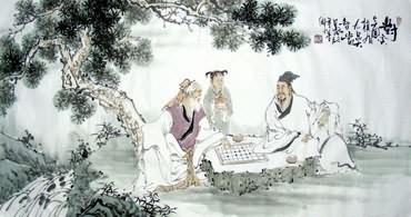 Chinese Gao Shi Play Chess Tea Song Painting,50cm x 100cm,3725009-x