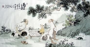 Chinese Gao Shi Play Chess Tea Song Painting,50cm x 100cm,3725010-x