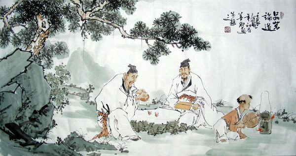 Gao Shi Play Chess Tea Song,50cm x 100cm(19〃 x 39〃),3725013-z