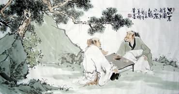 Chinese Gao Shi Play Chess Tea Song Painting,50cm x 100cm,3725015-x