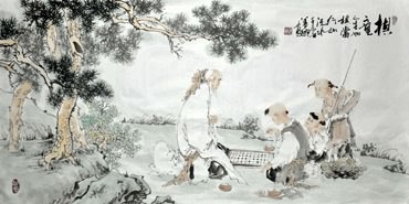Chinese Gao Shi Play Chess Tea Song Painting,50cm x 100cm,3725017-x