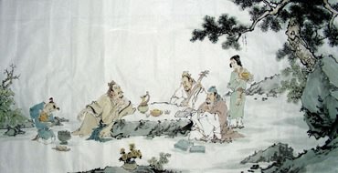 Chinese Gao Shi Play Chess Tea Song Painting,66cm x 136cm,3725018-x
