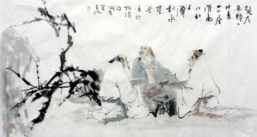 Chinese Gao Shi Play Chess Tea Song Painting,69cm x 138cm,3728005-x
