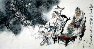 Chinese Gao Shi Play Chess Tea Song Painting,66cm x 136cm,3763005-x