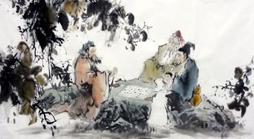 Chinese Gao Shi Play Chess Tea Song Painting,66cm x 130cm,3763007-x