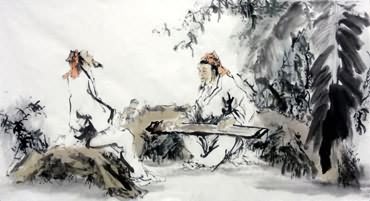Chinese Gao Shi Play Chess Tea Song Painting,66cm x 130cm,3763008-x