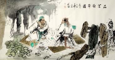 Chinese Gao Shi Play Chess Tea Song Painting,66cm x 136cm,3763009-x