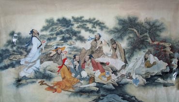 Chinese Gao Shi Play Chess Tea Song Painting,69cm x 138cm,3803040-x