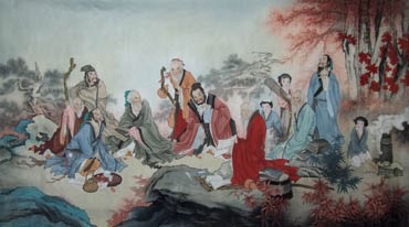 Chinese Gao Shi Play Chess Tea Song Painting,97cm x 180cm,3803041-x