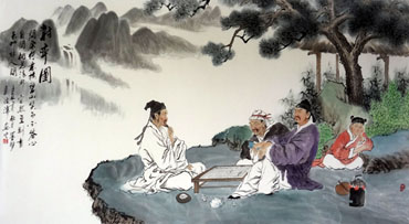 Chinese Gao Shi Play Chess Tea Song Painting,97cm x 180cm,3805006-x