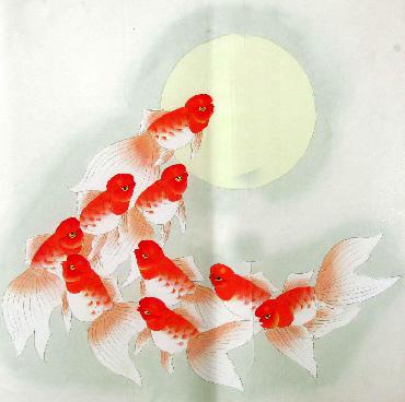 Chinese Goldfish Painting,66cm x 66cm,2324042-x