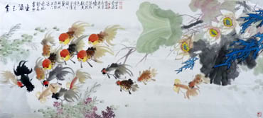 Chinese Goldfish Painting,75cm x 180cm,2366004-x